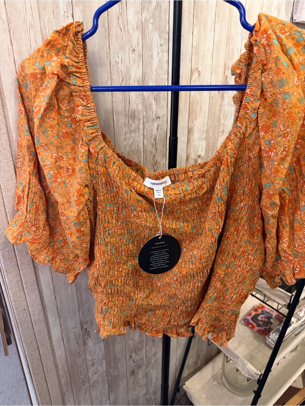 Orange Floral Smocked Crop Top